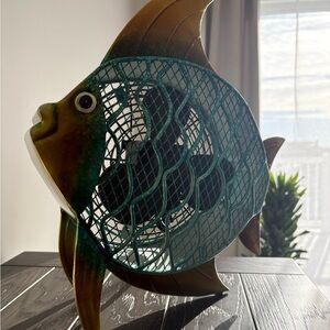 SOLD- Decorative Fish Fan with Green and Brown Accents